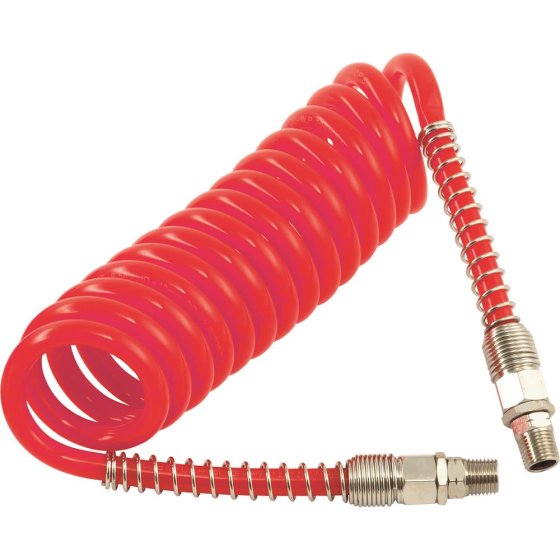 PCL Polyurethane Coiled Hose Assy, Red, 5m Of 6.5mm I/D Hose, Male Thread R 1/4" Swivel Ends - HA5211