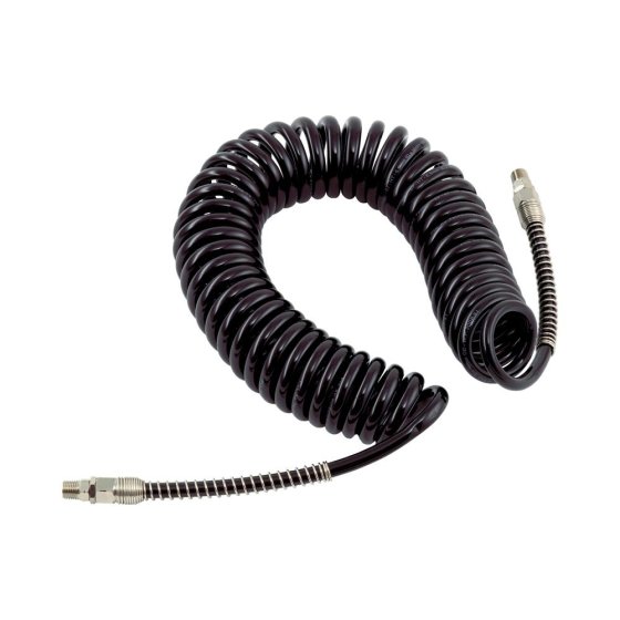 PCL Polyurethane Coiled Hose Assy, Black, 7.5m Of 6.5mm I/D Hose, Male Thread R 1/4" Swivel Ends - HA5215