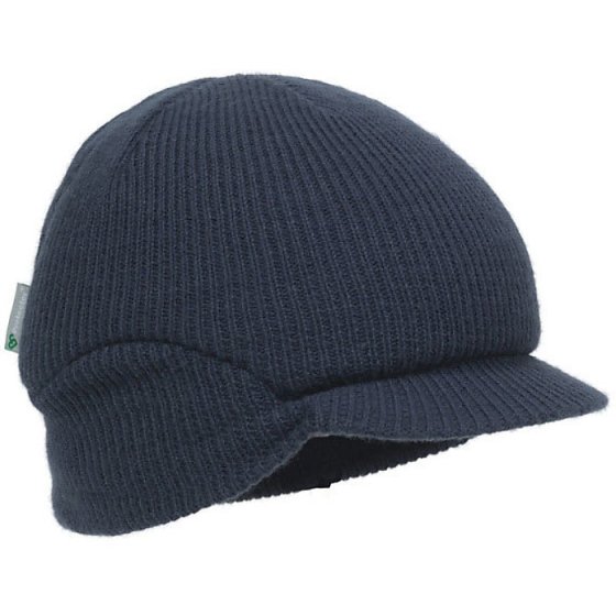 Scott Beanie Cap Fleece Lined Short Peak Folding Ear Sides Navy Blue
