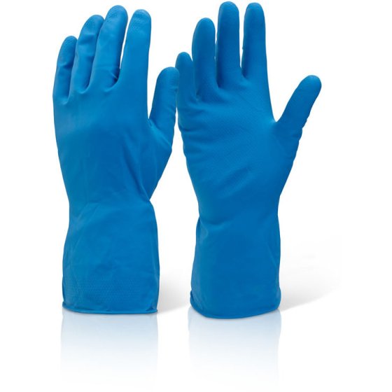 Household Glove Natural Latex Rubber & Flock Lined Medium Weight Blue SML