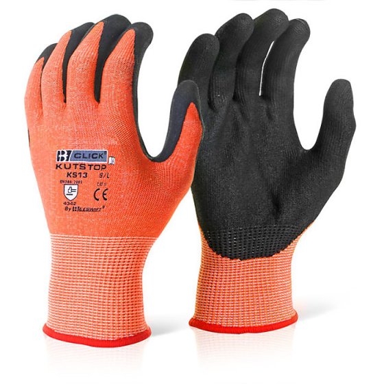 Kutstop Glove Cut Level 3 Amber Protection BLK Nitrile Coated Nylon Liner L