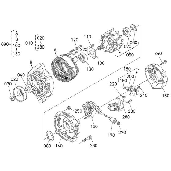 Alternator Assembly for Kubota D1105-T-E2B Engine