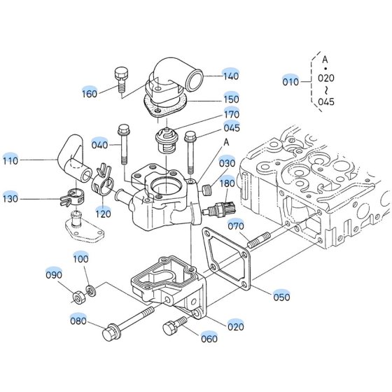 Water Flange Assembly for Kubota D1503-M-E2B Engine