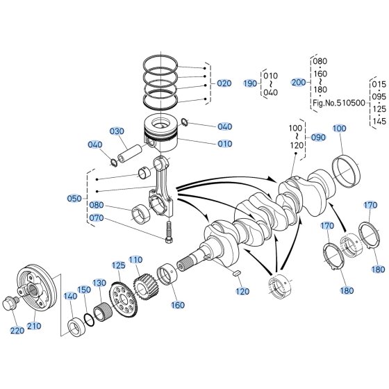 Crankshaft, Piston Assembly for Kubota F3710 Front-Mount Mower