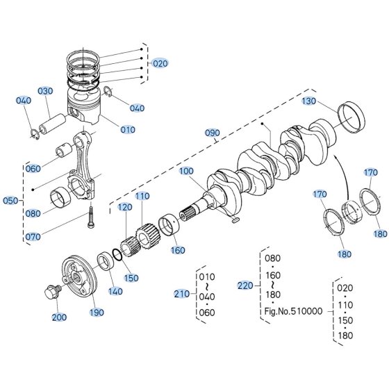 Crankshaft, Piston Assembly for Kubota F3990 Front-Mount Mower