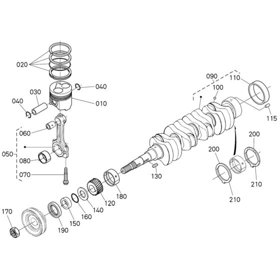 Crankshaft, Piston Assembly for Kubota V2003-T-E2B Engine