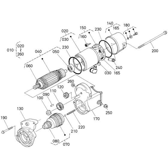 Starter Assembly for Kubota V2403-M-E2B Engine