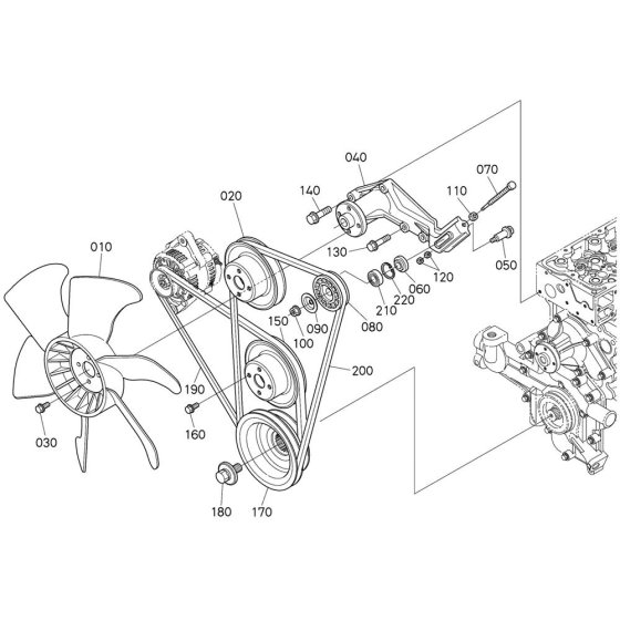 Fan Assembly for Kubota V2607-CR-E5B Engine