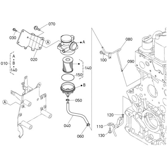 Oil Separator Assembly for Kubota V2607-CR-E5B Engine