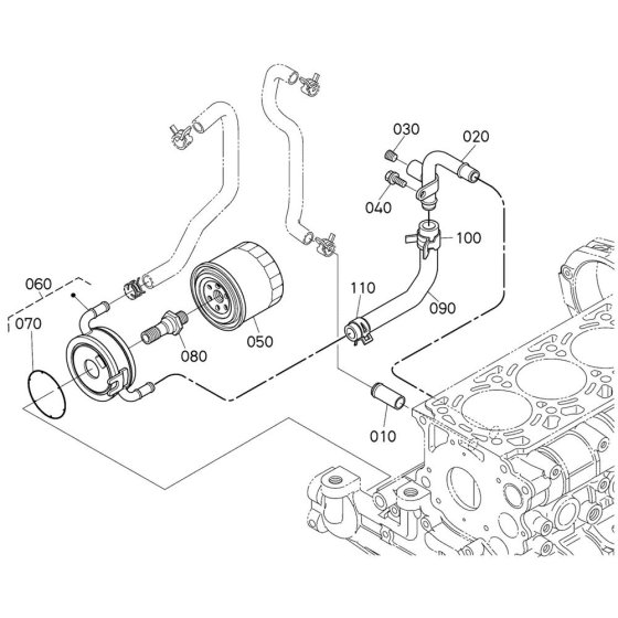 Oil Cooler Assembly for Kubota V2607-CR-E5B Engine