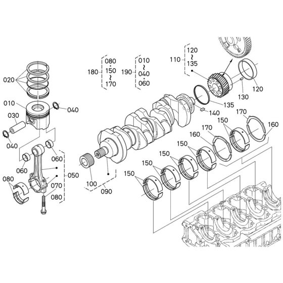 Crankshaft, Piston Assembly for Kubota V2607-CR-E5B Engine