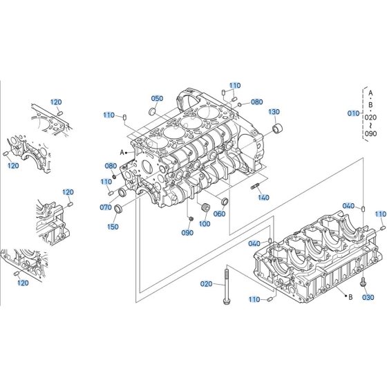 Crankcase Assembly for Kubota V2607-CR-T-E5 Engine