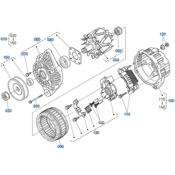 Alternator Assembly for Kubota V2607-CR-T-E5 Engine