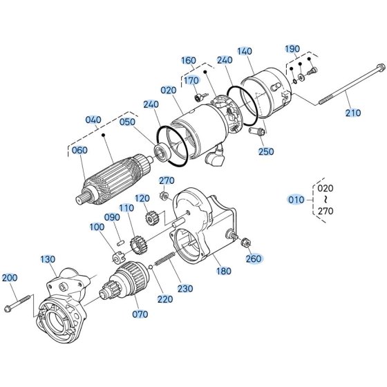 Starter Assembly for Kubota V2607-CR-T-E5 Engine