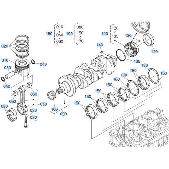 Crankshaft, Piston Assembly for Kubota V2607-CR-T-E5 Engine