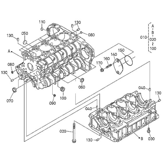 Crankcase Assembly for Kubota V2607-DI-T-E3B Engine