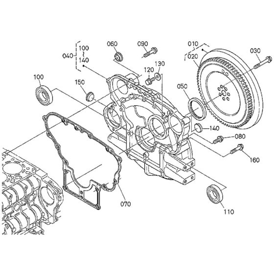 Flywheel Assembly for Kubota V2607-DI-T-E3B Engine