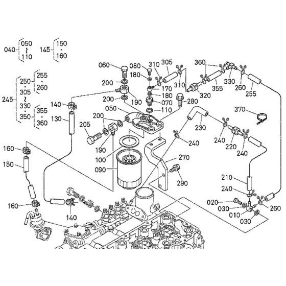 Fuel Filter Assembly for Kubota V2607-DI-T-E3B Engine