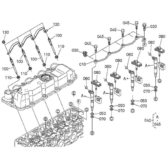 Nozzle Holder Assembly for Kubota V2607-DI-T-E3B Engine