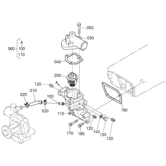 Water Flange Assembly for Kubota V3300DI-E2B Engine