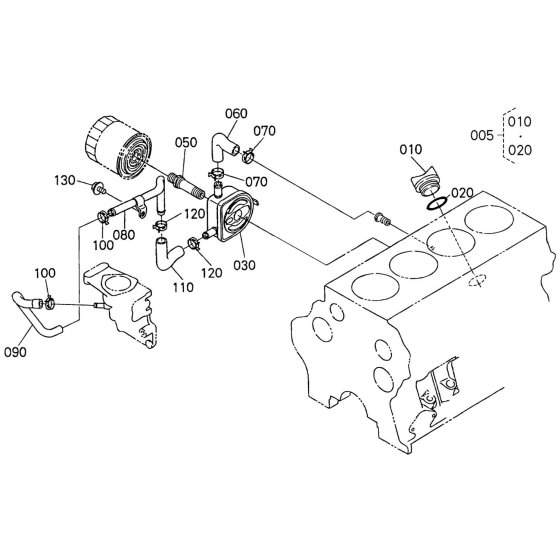 Oil Cooler Assembly for Kubota V3300DI-E2B Engine