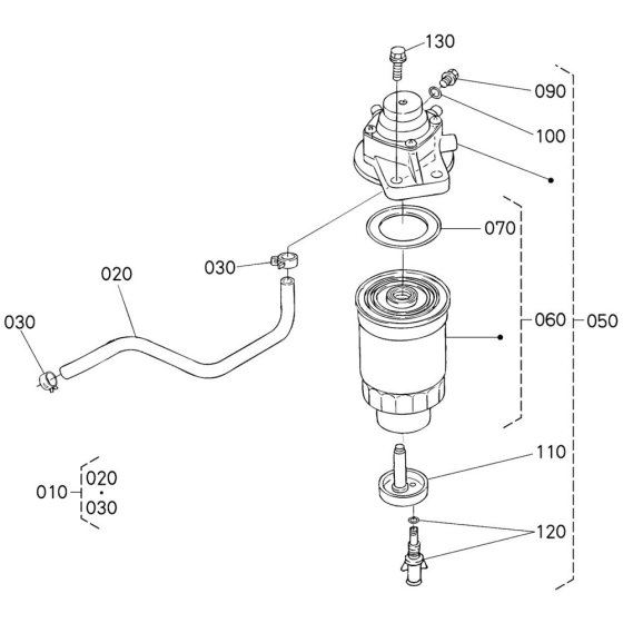 Fuel Filter Assembly for Kubota V3600-T-E3B Engine