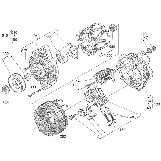 Alternator Assembly for Kubota V3800-CR-TI-E4B Engine