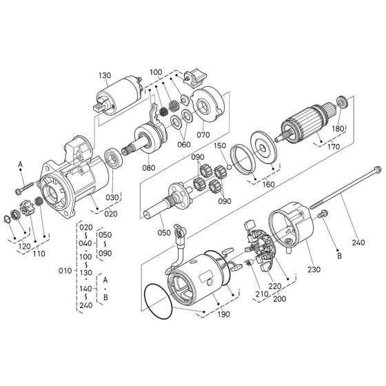 Starter Assembly for Kubota V3800-CR-TI-E4B Engine