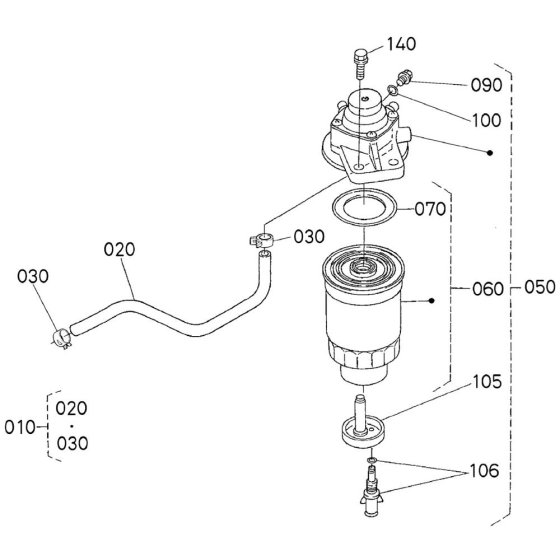 Fuel Filter Assembly for Kubota V3800DI-T-E2B Engine