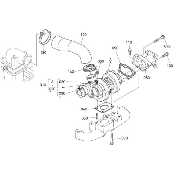 Turbocharger Assembly for Kubota V3800DI-T-E2B Engine