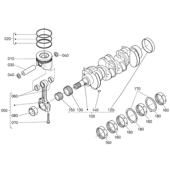 Crankshaft, Piston Assembly for Kubota V3800DI-T-E2B Engine