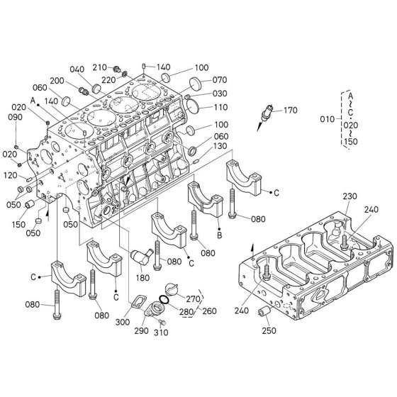Crankcase Assembly for Kubota V3800DI-T-E3B Engine
