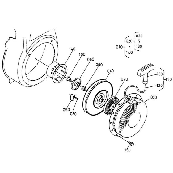 Recoil Starter Assembly for Kubota GH130 Engine