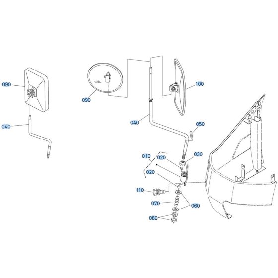 Mirror Assembly for Kubota KX080-4s Mini Excavator