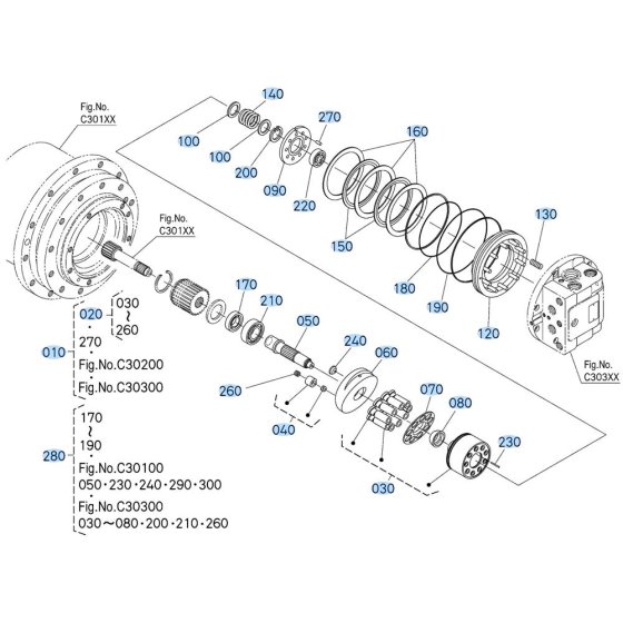 Drive Motor Assembly -2 for Kubota KX080-5 Mini Excavator