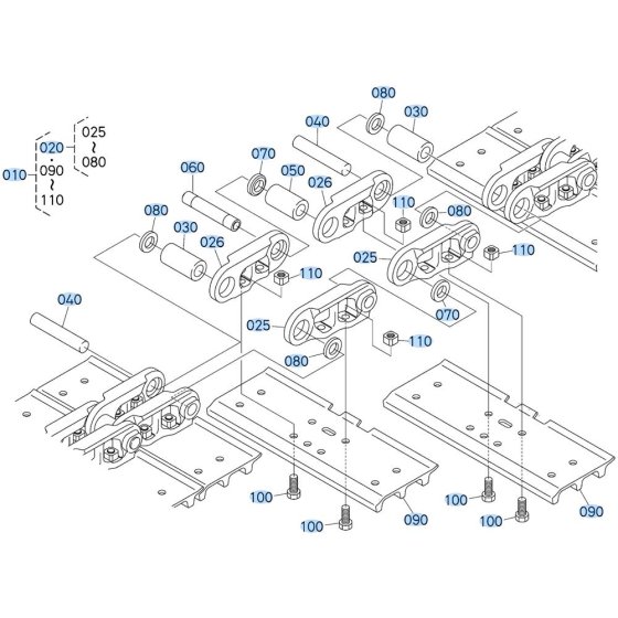 Crawler (Iron) Assembly for Kubota KX080-5 Mini Excavator