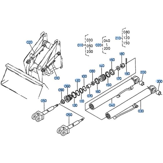 Lift Cylinder (Hi-Lift) Assembly for Kubota R310 Loader