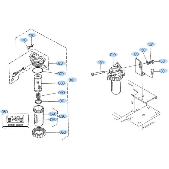 Sediment Filter Assembly for Kubota R520 Loader