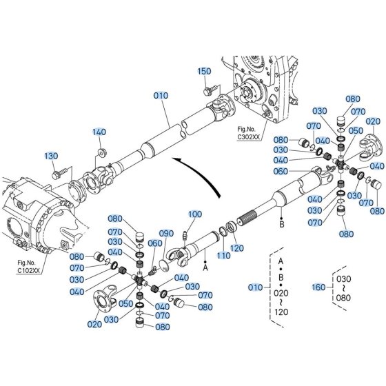 Propeller Shaft Assembly for Kubota R630 Loader