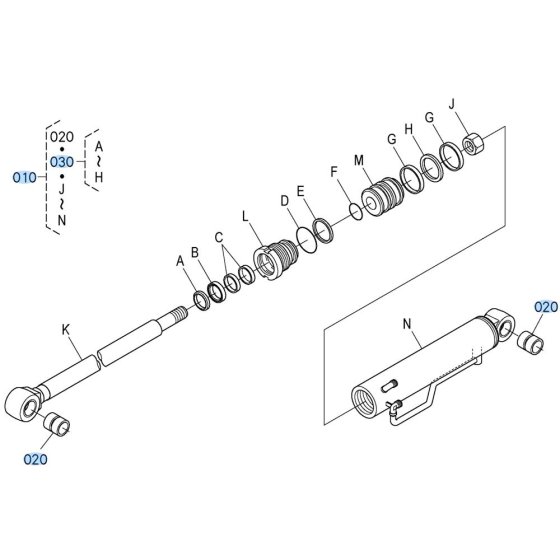 Bucket Cylinder Assembly for Kubota R630 Loader