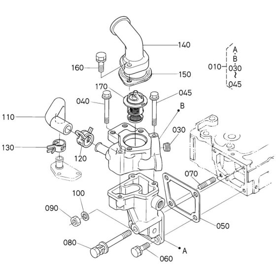Water Flange Assembly for Kubota V2203-M-E2B Engine