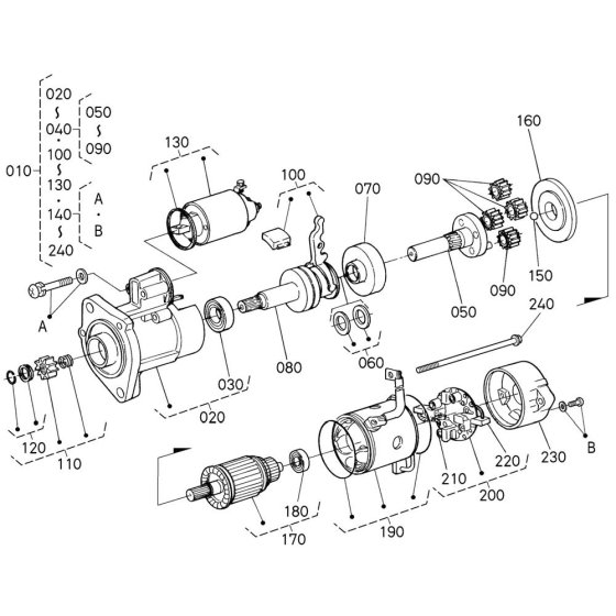Starter Assembly for Kubota V3300-E2B Engine