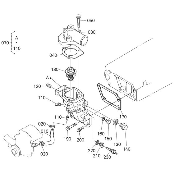 Water Flange Assembly for Kubota V3300-E2B Engine