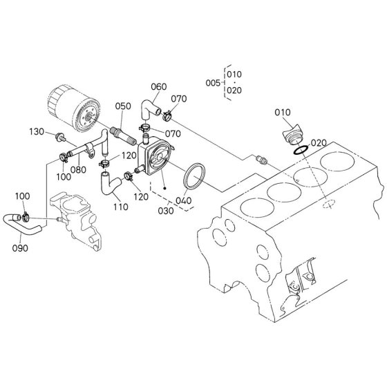 Oil Cooler Assembly for Kubota V3300-E2B Engine