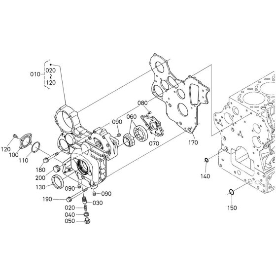 Gear Case Assembly for Kubota V3300-E2B Engine