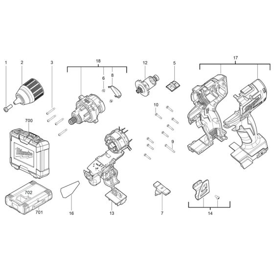 Complete Assembly for Milwaukee M18CBLPD Drill