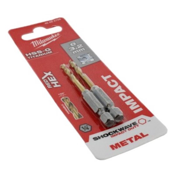 3.2mm Red Hex HSS-G Titanium Drill Bits - 2 Bits