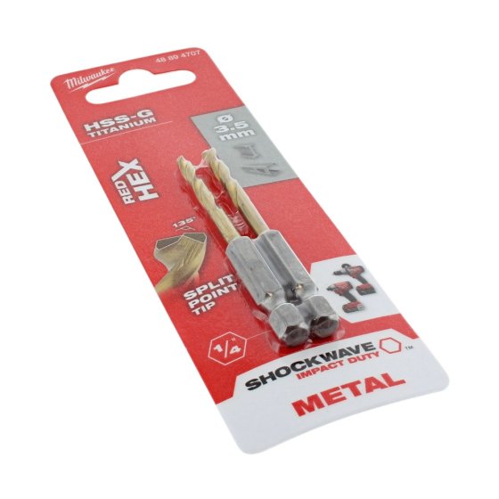 Milwaukee 3.5mm Red Hex HSS-G Titanium Drill Bits - 2 Bits