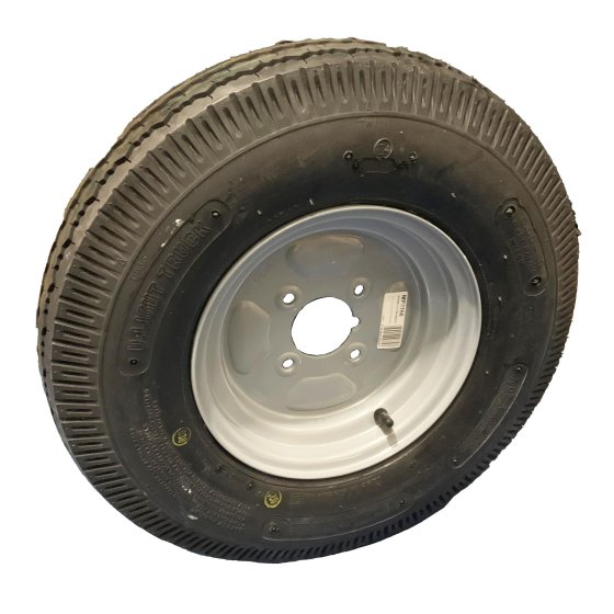 Trailer Wheel & Tyre 5.00-10, 10in Rim, 4 Stud 4in PCD, 6 Ply, Silver