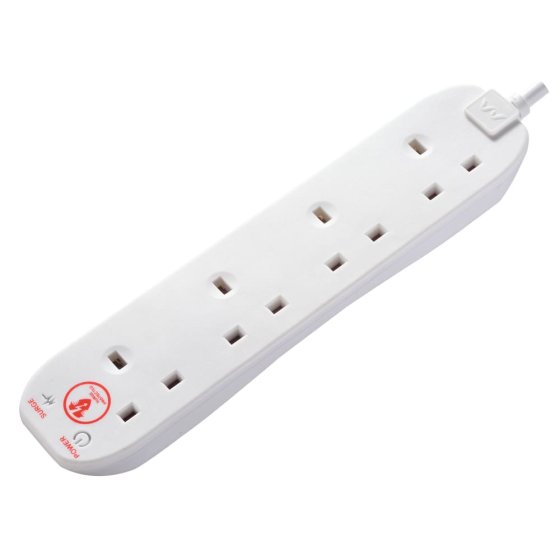 Extension Lead 240V 4-Gang 13A White Surge Protected 2m